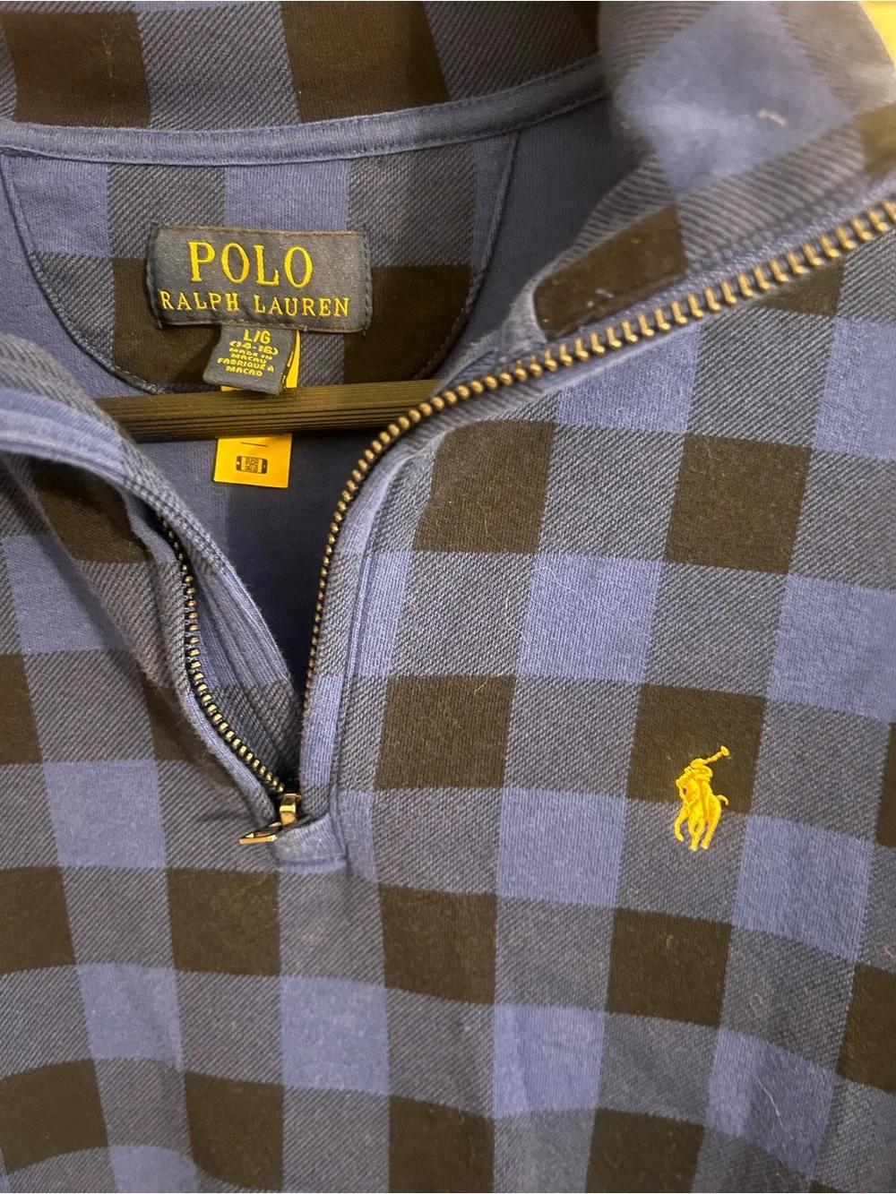Ralph Lauren polo Plaid Estate-Rib Quarter-Zip Pullover large blue black tartan